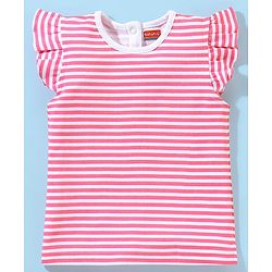 Babyhug Cotton Dungaree With Half Sleeves Inner Tee Striped & Bear PatchWork - Pink