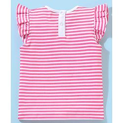 Babyhug Cotton Dungaree With Half Sleeves Inner Tee Striped & Bear PatchWork - Pink