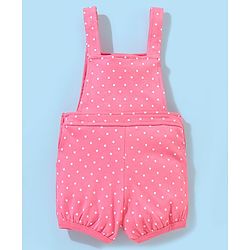 Babyhug Cotton Dungaree With Half Sleeves Inner Tee Striped & Bear PatchWork - Pink