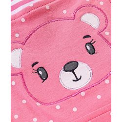 Babyhug Cotton Dungaree With Half Sleeves Inner Tee Striped & Bear PatchWork - Pink
