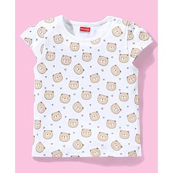 Babyhug Cotton Puff Print Dungaree with Bear Printed Half Sleeves Inner Tee - Mint