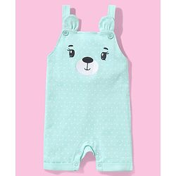 Babyhug Cotton Puff Print Dungaree with Bear Printed Half Sleeves Inner Tee - Mint