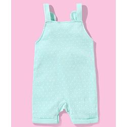 Babyhug Cotton Puff Print Dungaree with Bear Printed Half Sleeves Inner Tee - Mint