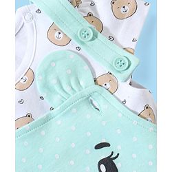 Babyhug Cotton Puff Print Dungaree with Bear Printed Half Sleeves Inner Tee - Mint