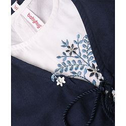 Babyhug Cotton Woven Three Fourth Sleeves Inner & Outer Set of Ethnic Dress with Floral Embroidery & Print - Navy Blue & White