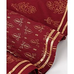 Babyhug Rayon Three Fourth Sleeves Foil Printed Overlaped Kurti & Palazzo Set with Dupatta - Maroon