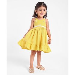 Babyhug Crinckled Cotton Sleeveless Ethnic Dress With Embroidery Detailing - Yellow