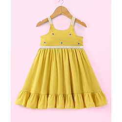 Babyhug Crinckled Cotton Sleeveless Ethnic Dress With Embroidery Detailing - Yellow
