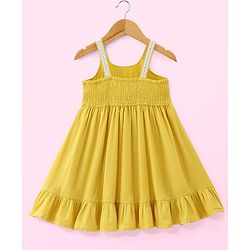Babyhug Crinckled Cotton Sleeveless Ethnic Dress With Embroidery Detailing - Yellow
