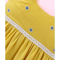 Babyhug Crinckled Cotton Sleeveless Ethnic Dress With Embroidery Detailing - Yellow