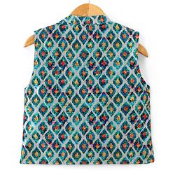 Babyhug 100% Cotton Full Sleeves Kurta Payjama Set With Waistcoat Kite Print - Purple & Blue