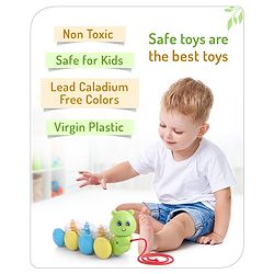 Babyhug Premium Caterpillar Pull Along Toy for Kids- Green| Pull String Plastic Pre-School Toys for Babies| Encourage Walking, Build Gross Motor Skills and Hand-Eye Coordination| BIS Certified| 18+ Months.
