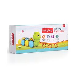 Babyhug Premium Caterpillar Pull Along Toy for Kids- Green| Pull String Plastic Pre-School Toys for Babies| Encourage Walking, Build Gross Motor Skills and Hand-Eye Coordination| BIS Certified| 18+ Months.