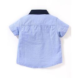 Babyhug 100% Cotton Half Sleeves Solid Oxford Shirt With Badge- Blue