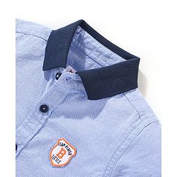 Babyhug 100% Cotton Half Sleeves Solid Oxford Shirt With Badge- Blue