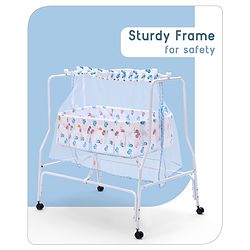Babyhug Little Dreams Cradle with Mosquito Net & Wheels - Blue