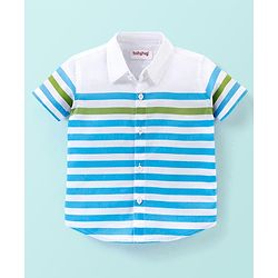 Babyhug 100% Cotton Woven Half Sleeve Striped Shirt - White & Blue