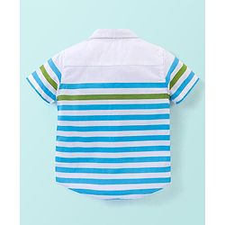 Babyhug 100% Cotton Woven Half Sleeve Striped Shirt - White & Blue