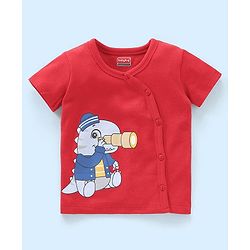 Babyhug 100% Cotton Antibacterial Half Sleeves Vests Dino Print Pack of 3 - Blue & Red