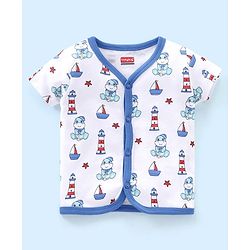 Babyhug 100% Cotton Antibacterial Half Sleeves Vests Dino Print Pack of 3 - Blue & Red
