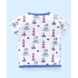 Babyhug 100% Cotton Antibacterial Half Sleeves Vests Dino Print Pack of 3 - Blue & Red