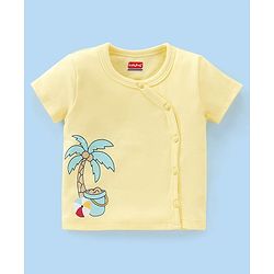 Babyhug 100% Cotton Antibacterial Half Sleeves Vests Boat & Palm Tree Print Pack of 3 - Purple & Yellow