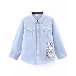 Babyhug 100% Cotton Woven Full Sleeve Football Print Shirt - Blue