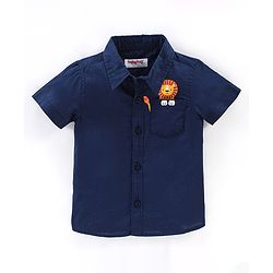 Babyhug 100% Cotton Woven Half Sleeves Shirt Lion Pocket Print - Navy Blue