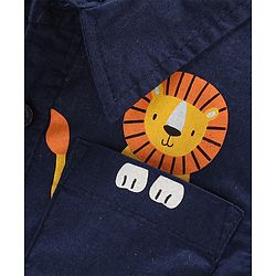 Babyhug 100% Cotton Woven Half Sleeves Shirt Lion Pocket Print - Navy Blue
