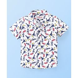 Babyhug 100% Cotton Woven Half Sleeves Bird Print Shirt - White