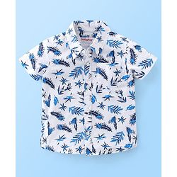 Babyhug Cotton Woven Half Sleeves Regular Collar Shirt Leaves Print- White