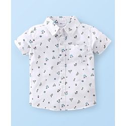Babyhug 100% Cotton Woven Half Sleeves Regular Shirt Cactus Print - White