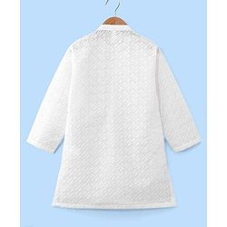 Babyhug 100% Cotton Woven Full Sleeves Leaf Embroidered Kurta with Pyjama Set - White