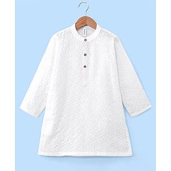 Babyhug 100% Cotton Woven Full Sleeves Square Embroidered Kurta with Pyjama Set - White