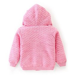 Babyhug Full Sleeves Hooded Sweater Cable Knit Design With Sequin Bow Detailing- Pink