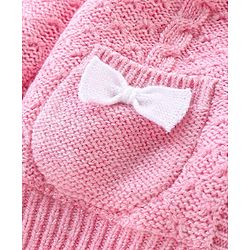 Babyhug Full Sleeves Hooded Sweater Cable Knit Design With Sequin Bow Detailing- Pink