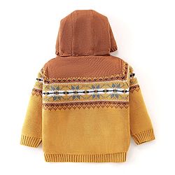 Babyhug Knit Full Sleeves Hooded Sweaters Argyle Design - Mustard & Brown