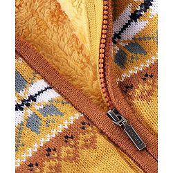 Babyhug Knit Full Sleeves Hooded Sweaters Argyle Design - Mustard & Brown