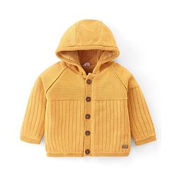 Babyhug Full Sleeves Hooded Sweater Solid- Yellow