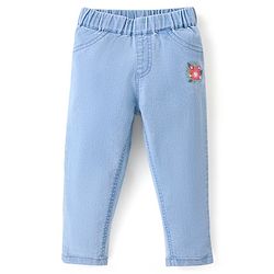 Babyhug 100% Cotton Half Sleeves Checked Top & Jeans Set Floral Embroidery- Pink & Blue