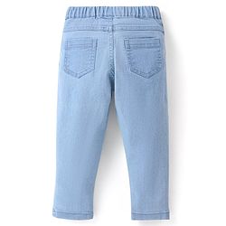 Babyhug 100% Cotton Half Sleeves Checked Top & Jeans Set Floral Embroidery- Pink & Blue