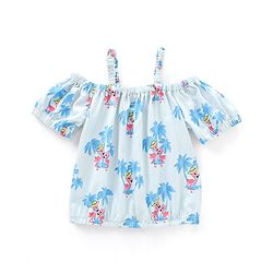 Babyhug 100% Cotton Cold Shoulder Sleeves Top & Shorts Set Floral Print- Blue & White