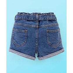 Babyhug 100% Cotton Knit Half Sleeves Top & Denim Shorts Set Argyle Embroidery - Blue & White