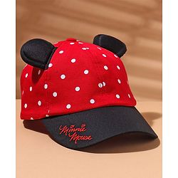 Babyhug Cotton Disney Minnie Mouse Embroidery Baseball Cap Red - Circumference 50 cm
