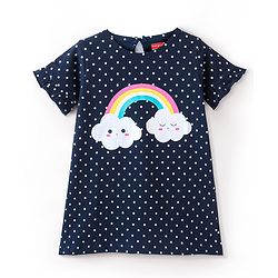 Babyhug Half Sleeves Nighty With Polka Dots & Rainbow Print - Navy Blue