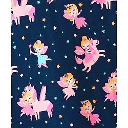 Babyhug Cotton Flutter Sleeves Nighty Fairy & Unicorn  Print - Navy Blue