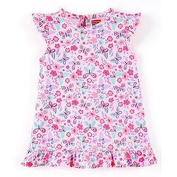 Babyhug Cotton Knit Short Sleeves Nighty Butterfly  Printed  - Pink