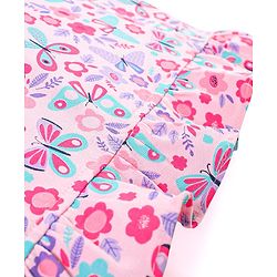 Babyhug Cotton Knit Short Sleeves Nighty Butterfly  Printed  - Pink