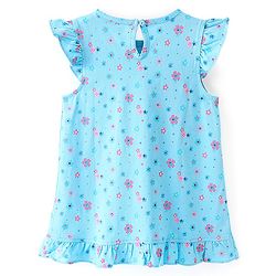 Babyhug Cotton Knit Half Sleeves Nighty Floral Print - Blue