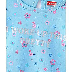 Babyhug Cotton Knit Half Sleeves Nighty Floral Print - Blue
